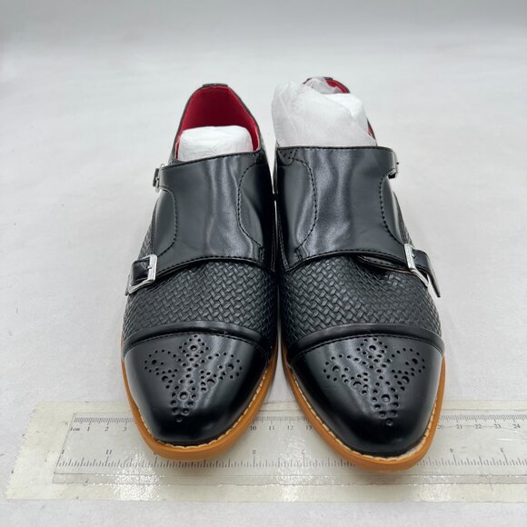 Black Men\'s Dress Loafers Unique Fashion Double Monk Strap Buckle Cap Toe Loafer main image 6